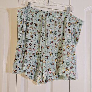 Disney Store Women's Pajama Shorts Size 1X Mickey Mouse & Friends Teal Rainbow